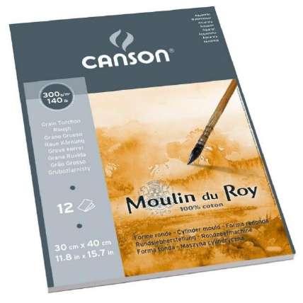 Canson Moulin du Roy El papel Canson Moulin du Roy de grano fino es para acuarela, fabricado de manera tradicional, lo que da el aspecto y tacto del papel hecho a mano.