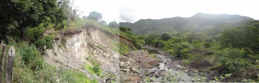 Foto 4. A la izquierda cercado del corral, cárcavas de erosión y derrubios del talud.