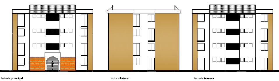 dimensión en planta. El cubo de escaleras se ubica en el centro del edificio.