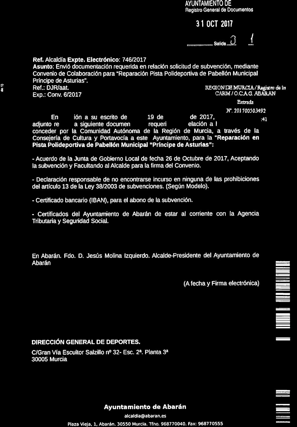 v. AYUNTAMIENTO DE Regislro General de Documentos 3 I oct 201?,,,,,,,,tr,,,,,,,.',r rr"r...ilîf..1 Ref. Alcaldfa Expte.