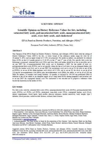 Recomendaciones de EFSA sobre grasa saturada (2010) Relación dosisdependiente positiva entre grasa saturada (ácidos láurico,