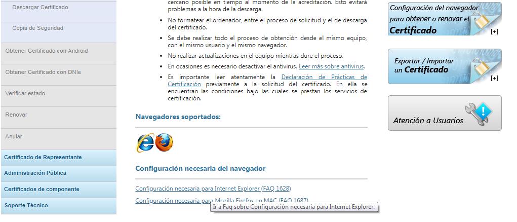 previas y configurador del navegador, Configuración necesaria para Internet Explorer (FAQ 1628)) Configuración necesaria para Mozilla Firefox en MAC (FAQ