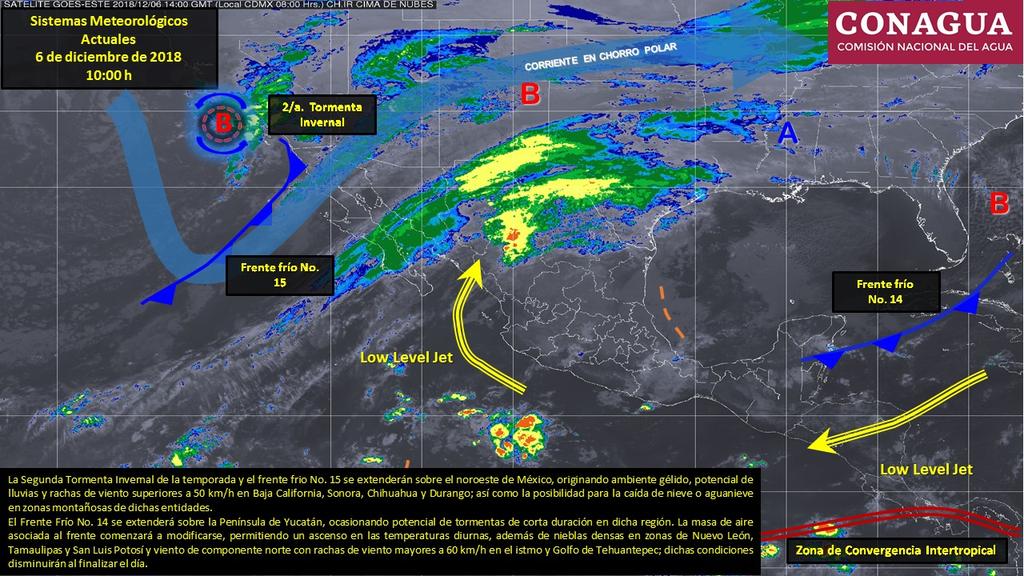 Figura 1. Sistemas meteorológicos que afectan a México. Pronóstico a 24 horas de Sistemas Meteorológicos.