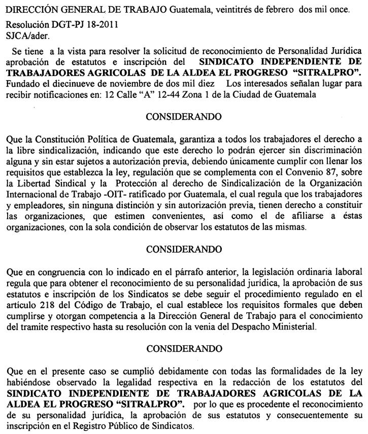 6 Guatemala, JUEVES 17 de marzo 2011 DIARIO de CENTRO AMÉRICA NÚMERO 52 MINISTERIO DE TRABAJO Y PREVISIÓN SOCIAL