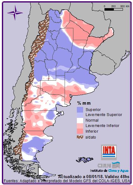 (centro, sur y Misiones) y Patagonia (sur), en dichas áreas las lluvias resultarían superiores a las esperadas como normales para este periodo.