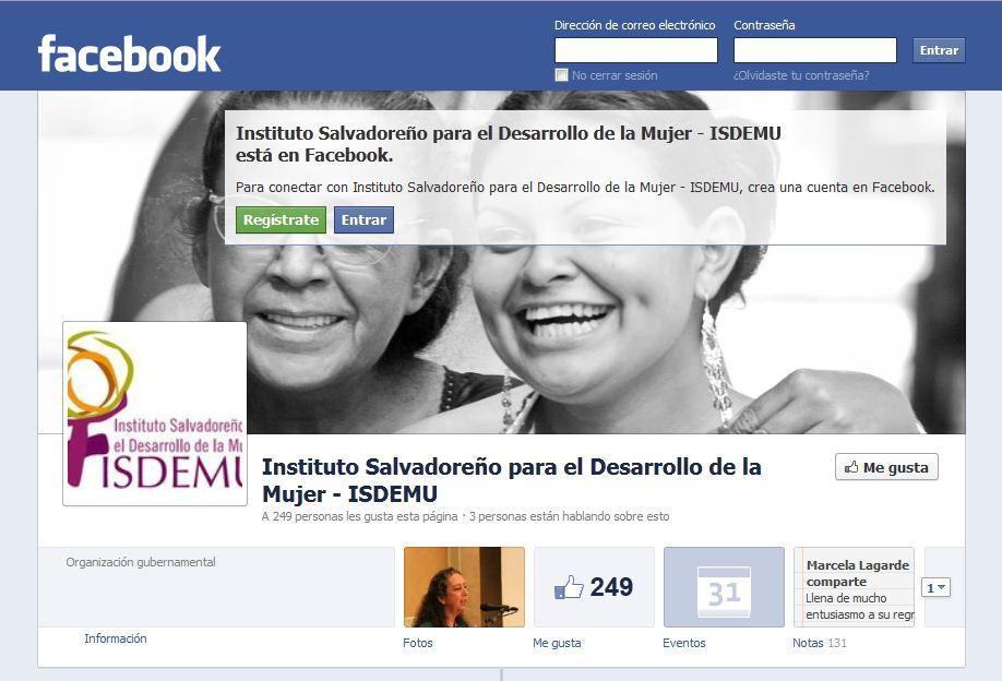 Participación Ciudadana en Redes sociales: Facebook Acceda a la página de ISDEMU en Facebook por dos vías. Podrá dejarnos acá sus comentarios, opiniones y consultas. 1.