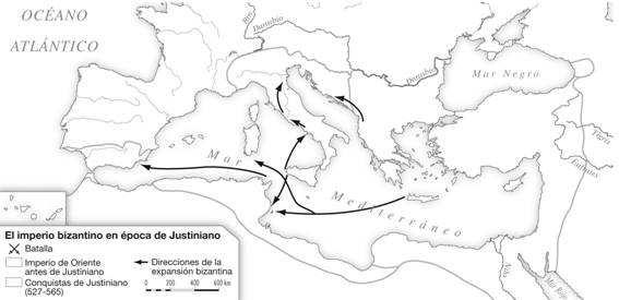 2. Señala en el mapa: a) La extensión del imperio bizantino antes de Justiniano. b) Qué territorios conquista Justiniano? Localízalos en el mapa. 3.