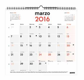 CALENDARIOS Calendario pared L Calendario de pared para escribir. Impresión a dos tintas sobre papel de 120 g/m². Calendario anual detrás de cada mes.