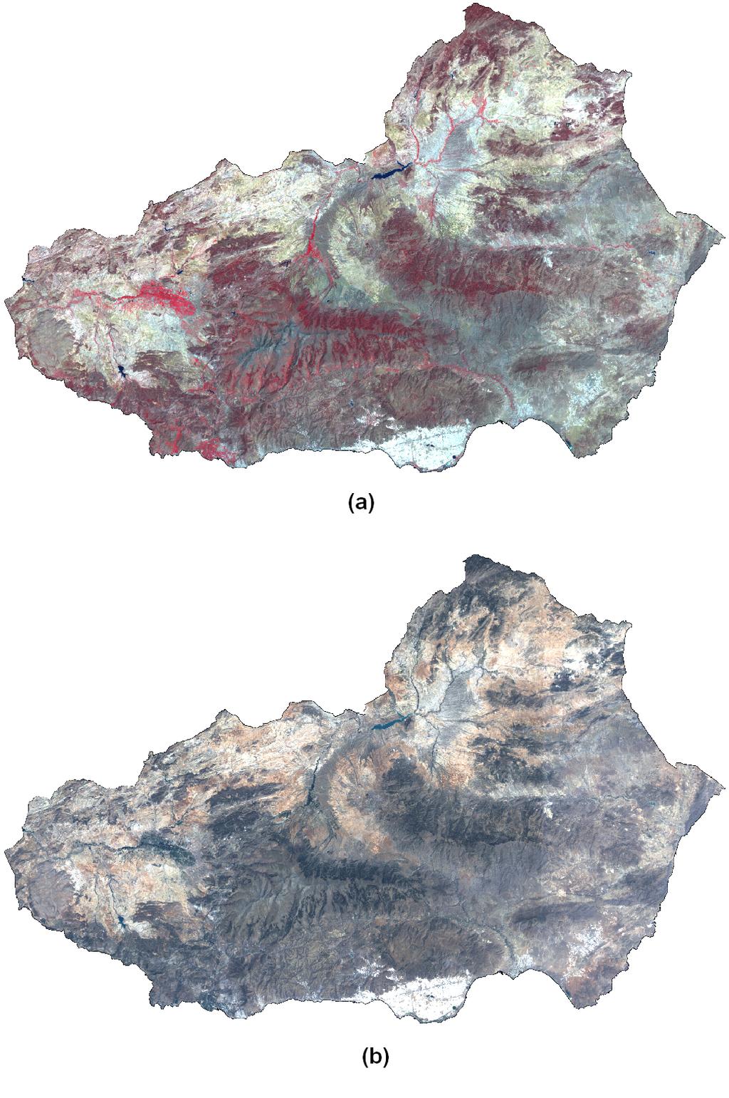 26 CAPI TULO 2. TELEDETECCIO N Figura 2.6: (a) Imagen Landsat-7 de las provincias Almerı a y Granada (bandas 2, 3 y 4).