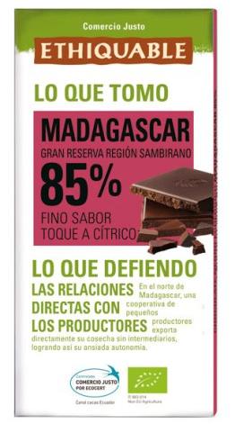 Ref. 95950046 Chocolate Negro BIO 85% Cacao Madagascar 100 g Información General del producto Descripción: