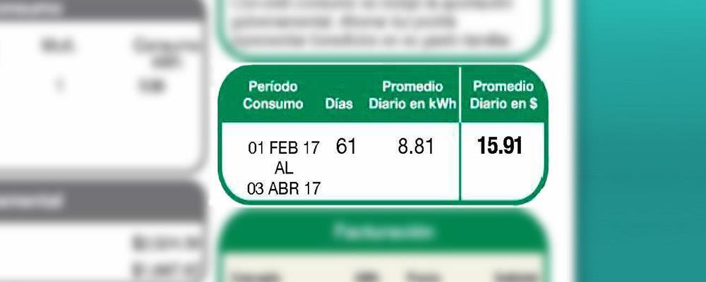 Promedio diario de consumo En esta tabla aparece la presentación del promedio diario de consumo de energía