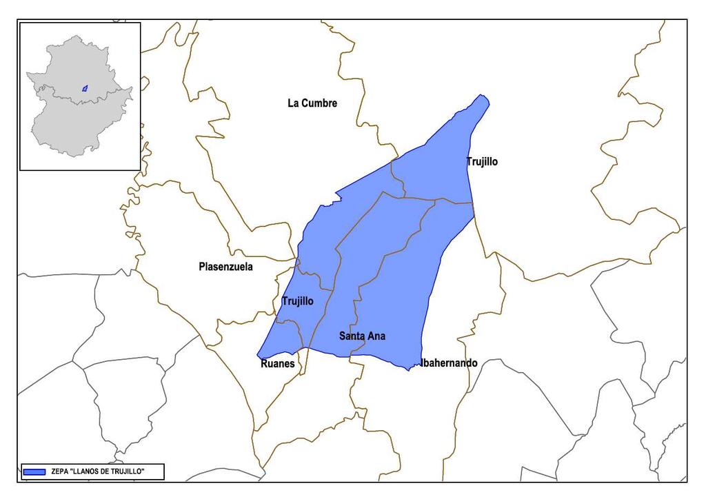 Plan de Gestión de la ZEPA Llanos de Trujillo 2.3. Municipios incluidos en el ámbito de aplicación del Plan de Gestión. Municipio Sup. Nombre Sup. (ha) coincidente (ha) % SM % SL Ibahernando 7.