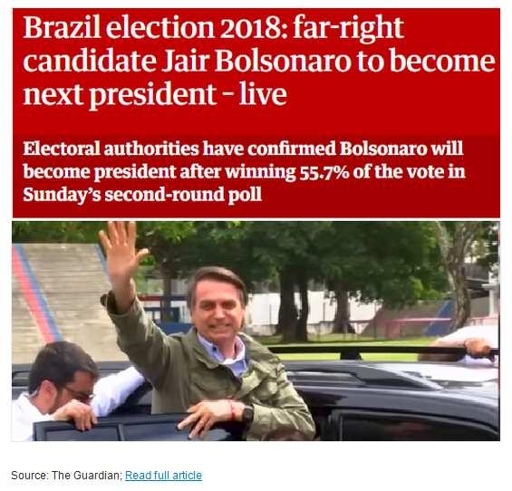Brasil: victoria de Bolsonaro + Paulo Guedes Victoria de Bolsonaro en segunda ronda con 55% votos.