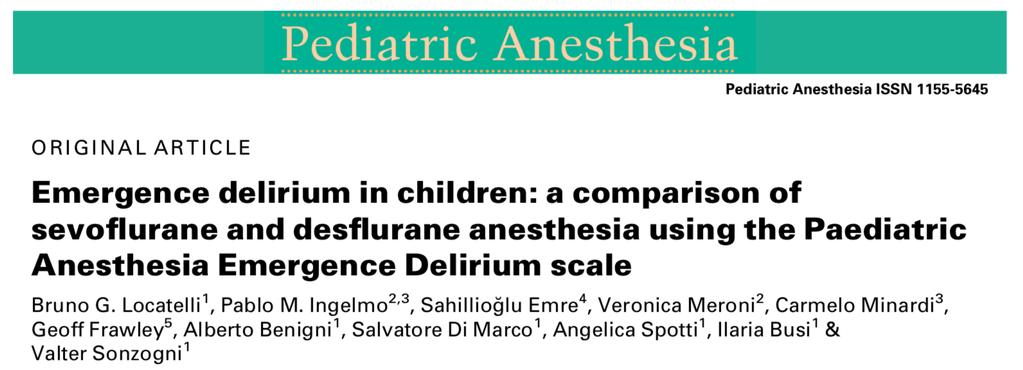247 pacientes La anestesia con sevoflurano y desflurano fue asociada con una incidencia similar de Delirium
