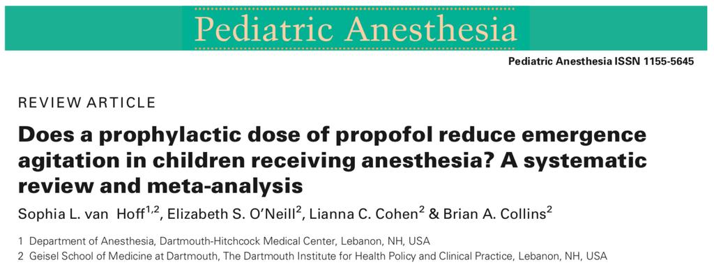 Propofol 1 mg/kg al final de la anestesia en RNM redujo significativamente la incidencia de Delirum al despertar de un