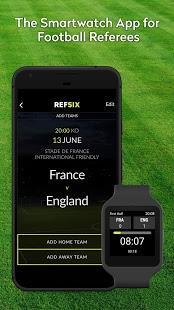 Refsix Refsix (2018) es una aplicación para Android y Android Wear para árbitros de futbol, que permite crear equipos, añadir equipos, gestionar el tiempo, goles, sustituciones y tarjetas.