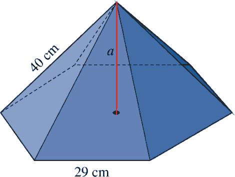7.- Calcula la altura de una pirámide hexagonal regular de 40 cm de