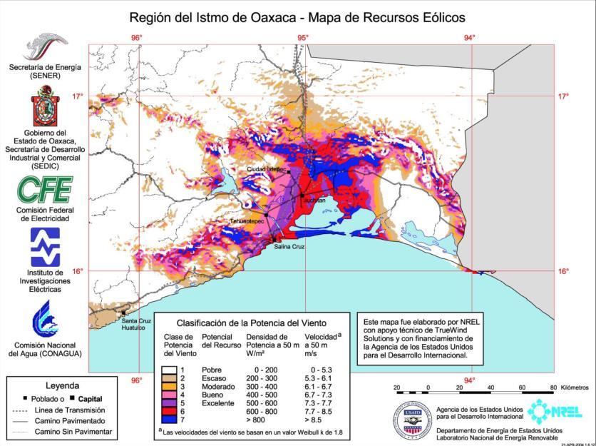 urbanos Fuente: Elliot et al (2004) Atlas de Recursos eólicos en el Estado de Oaxaca. USAID y US Dept of Energy. Disp en: http://www.osti.