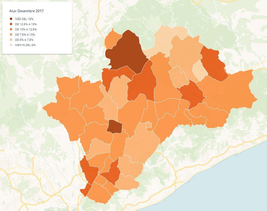 20% 18% 16% 14% 12% 10% 8% 6% 4% 2% 0% Taxa d atur per municipis i mitjana comarcal Municipis Taxa