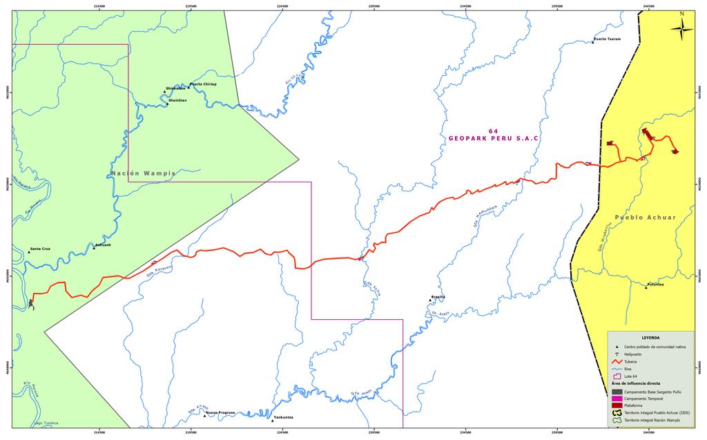 Mapa 3: Superposición del Lote 64 al territorio de la nación Wampis Fuente: Mapa elaborado por Ermeto