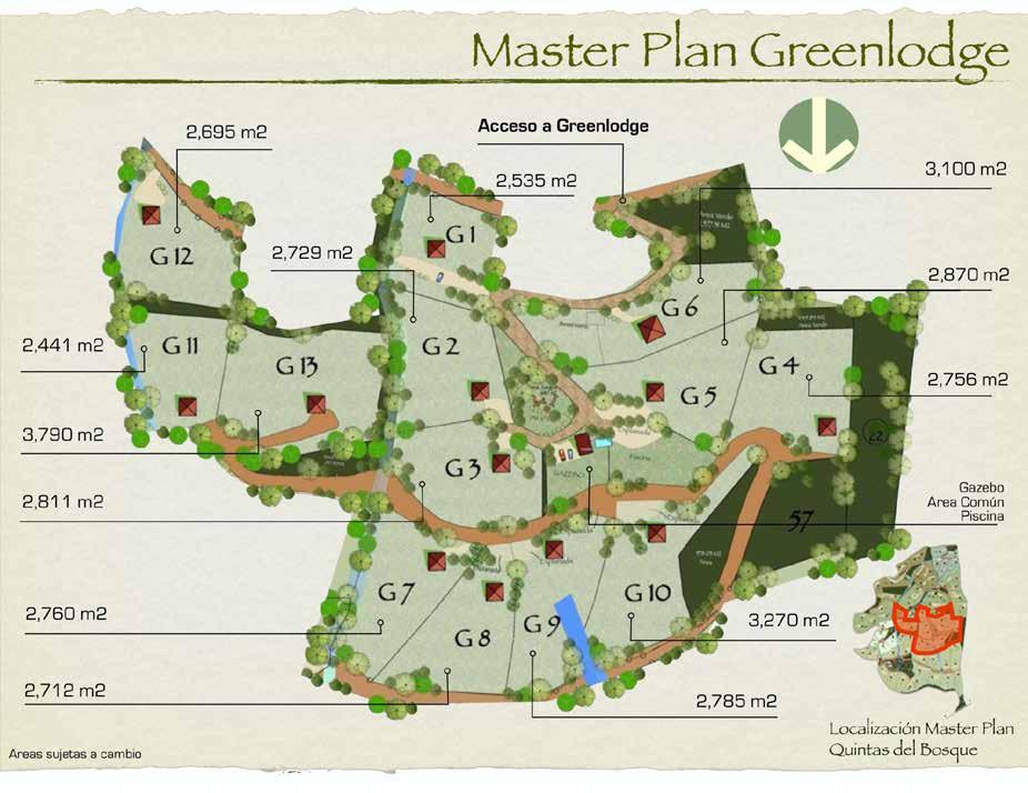 Greenlodge es un proyecto de 13 cabañas en el corazón de Quintas del con tamaños de 150
