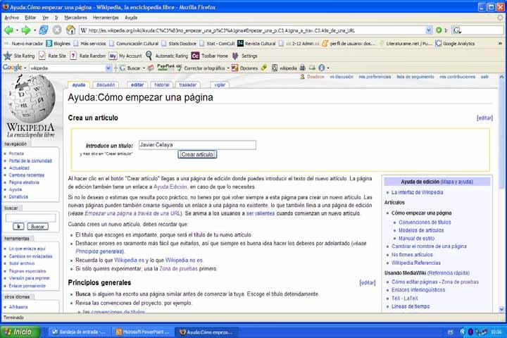 Cómo crear una página http://es.wikipedia.