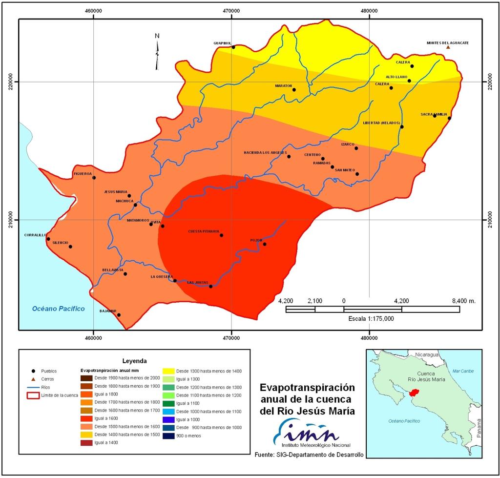 Fuente: Atlas Climatológico de Costa Rica. IMN, 2009 Figura 11. Isolíneas de evapotranspiración 4.