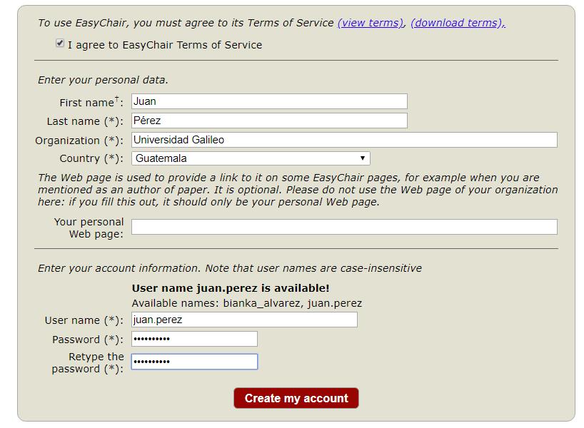 adicional solicitada, y configure su nombre de usuario y contraseña (estos datos