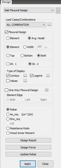 Diseño a Flexión de Zapatas 3 1 2 4 Design > Meshed Design > Slab Flexural Design 1.Seleccione Average Nodal 2.Seleccione Both para diseñar ambas caras de refuerzo 3.Seleccione Dir.