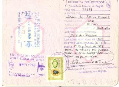 Evolución de las visas en Ecuador: Sello de caucho para el registro de la visa Nomenclatura variable para la