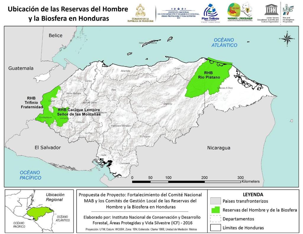 Reservas del Hombre y la Biosfera en Honduras Tienen un área de 1, 298,160.86 Hectáreas, que representan el 11,5 % del territorio Nacional. 2 3 1 1.