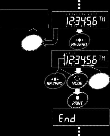 Configuración de la hora (con parte de los dígitos titilando) 7 Configurar la hora en un formato de 24 horas con las siguientes teclas: SAMPLE RE-ZERO MODE PRINT CAL Abandonar la operación Para