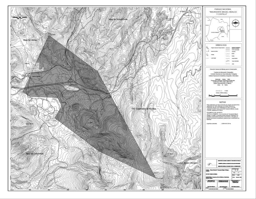 Figura 5. Mapa de ubicación del Parque Nacional Fuente: Carta topográfica a escala 1:50 000; Toluca E14-A38, INEGI, 2007.