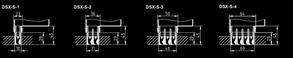 Dimensiones DSX-S, sin perfil de apoyo Montaje en techos cerrados o montaje invisible en las juntas de paneles.