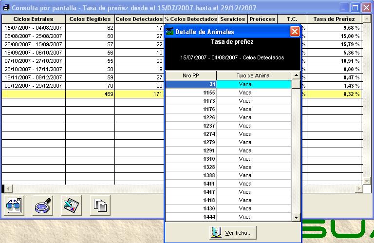 En los listados de Vacas para Tacto, en la ventana de parámetros, es posible indicar una fecha posterior a la fecha del día, lo que permite que se liste las condiciones de los animales a