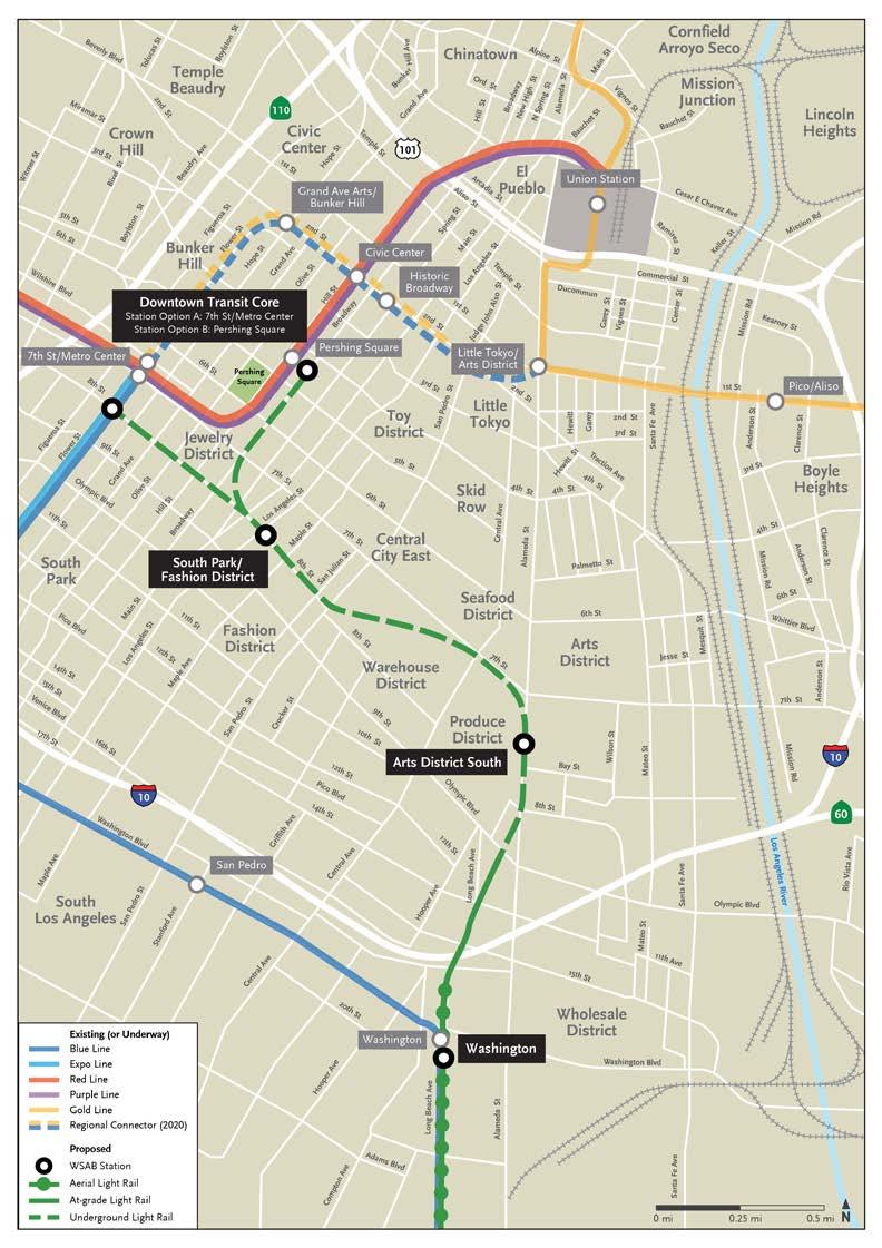 G Downtown Transit Core a través de Alameda St > La Estación de Transferencia de la Blue Line brinda acceso a las paradas locales y la Expo Line > Ruta directa del sur a Downtown Core > La Estación