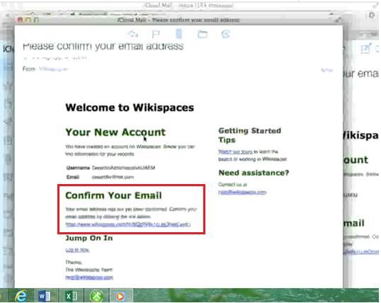 7.- En algunas ocasiones el navegador o la página solicita verificar y confirmar la creación de la Wiki, para esto debe ir a la cuenta de