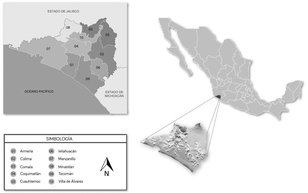 Mapa 1. Estado de Colima, México.