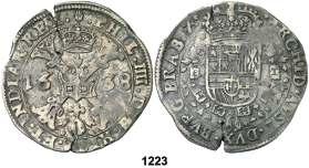 C.G. 4428). Rev.: Tres torres y cuatro barras en el escudo. 2,25 g. Busto a izquierda. Recortada. Rara. BC+. Est. 125........... 75, 1220 s/d. Mallorca. 2 reales. (Cal. 334, como Felipe III) (Cru.C.G. 4426b).