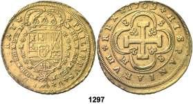1297 1709/8. Sevilla. M. 8 escudos. (Cal. 169) (Cal.Onza 492). 25,83 g. 8-S/M-8. Tipo cruz.