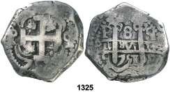 1325 1751-1752. Potosí. q. 8 reales. (Cal. falta). 27,07 g. Doble fecha en anverso 1752 y en reverso 1751. Triple ensayador. Rara. MBC-.