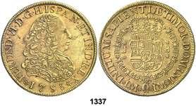 1335 1757. Madrid. JB. 1/2 escudo. (Cal. 255). 1,78 g. MBC. Est. 125................. 80, 1336 1753. Sevilla. PJ. 1/2 escudo. (Cal. 266). 1,74 g. Escasa.