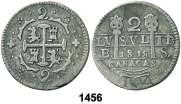 Nueva Galicia. 1/2 real. (Cal. 1360, mismo ejemplar) (Kr. falta) 1,58 g. Rarísima Única conocida?. (MBC). Est. 3.500.............................. 2.500, 1453 1823. Potosí. PJ. 1/2 real. (Cal. 1376).