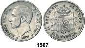 1567 1882*1881. Alfonso XII. MSM. 1 peseta. (Cal. falta). 4,90 g. Rara. MBC-. Est. 150.
