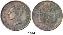 Alfonso XIII. V. 2 pesetas. (Aledón 165 PF1). 9,86 g. Prueba adoptada en cobre. Rara.