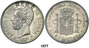 1577 1871*1871. Amadeo I. SDM. 5 pesetas. (Cal. 10 var). 25,02 g. Contramarca MEMO en anverso.