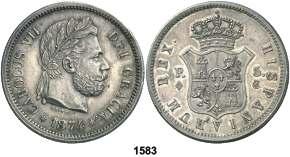 1583 1874. Carlos VII, Pretendiente. Bruselas. 5 pesetas. (Cal. 1). 25,39 g.