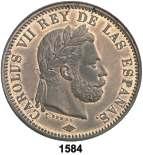 800, 1584 (1874). Carlos VII, Pretendiente. Bruselas. 5 pesetas. Prueba de anverso en cobre. 21,58 g.