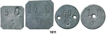 5, 10, 50 céntimos y 1 peseta. (T. 1363, 1364, 1366 y 1367). Lote de 4 monedas. Raras.