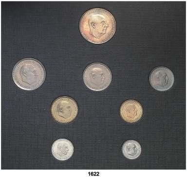 Contiene una muestra completa de los ocho valores que circulaban en aquel momento, desde los 10 céntimos a las 100 pesetas.